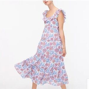 J. Crew ruffleneck tiered floral midi